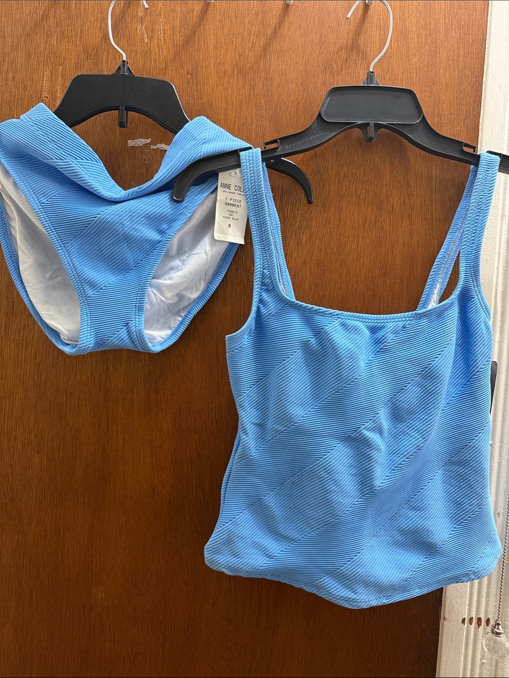 Anne Cole Light Blue Ribbed Tankini Top and Brief Set